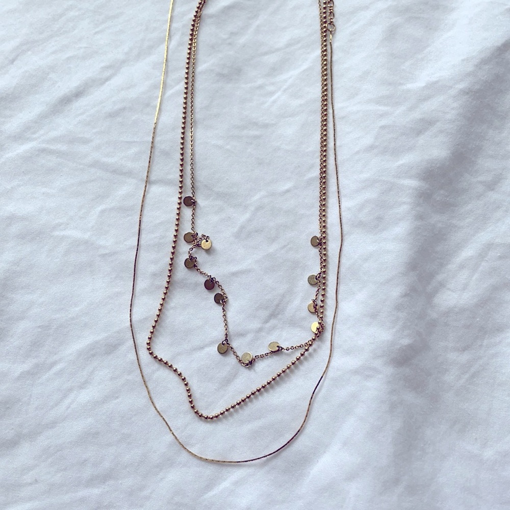 Anthropologie 3 layered chain fine gold necklace